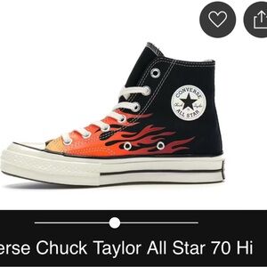 Rare ! Converse High-Top Black and Orange Flame Sneakers excellent vintage 7.5.